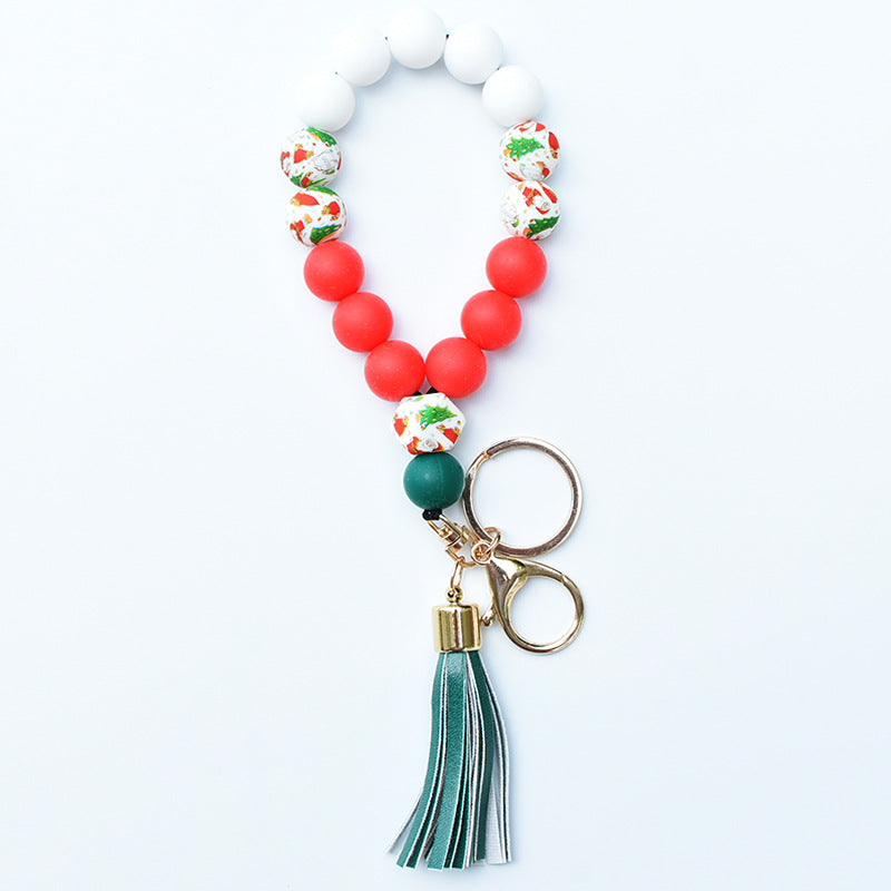 Wholesale Christmas Tree Silicone Beads Wrist Keychain